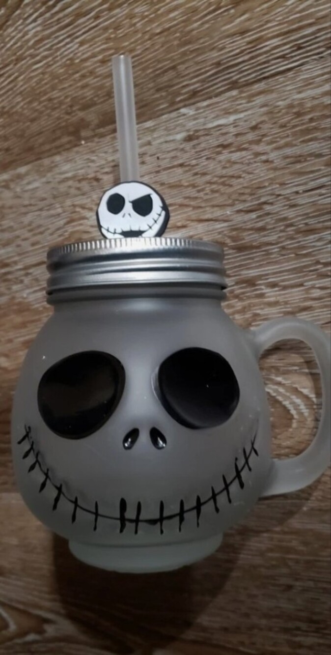 New disney jack skeleton glass clear mason jar with lid & straw nightmare before